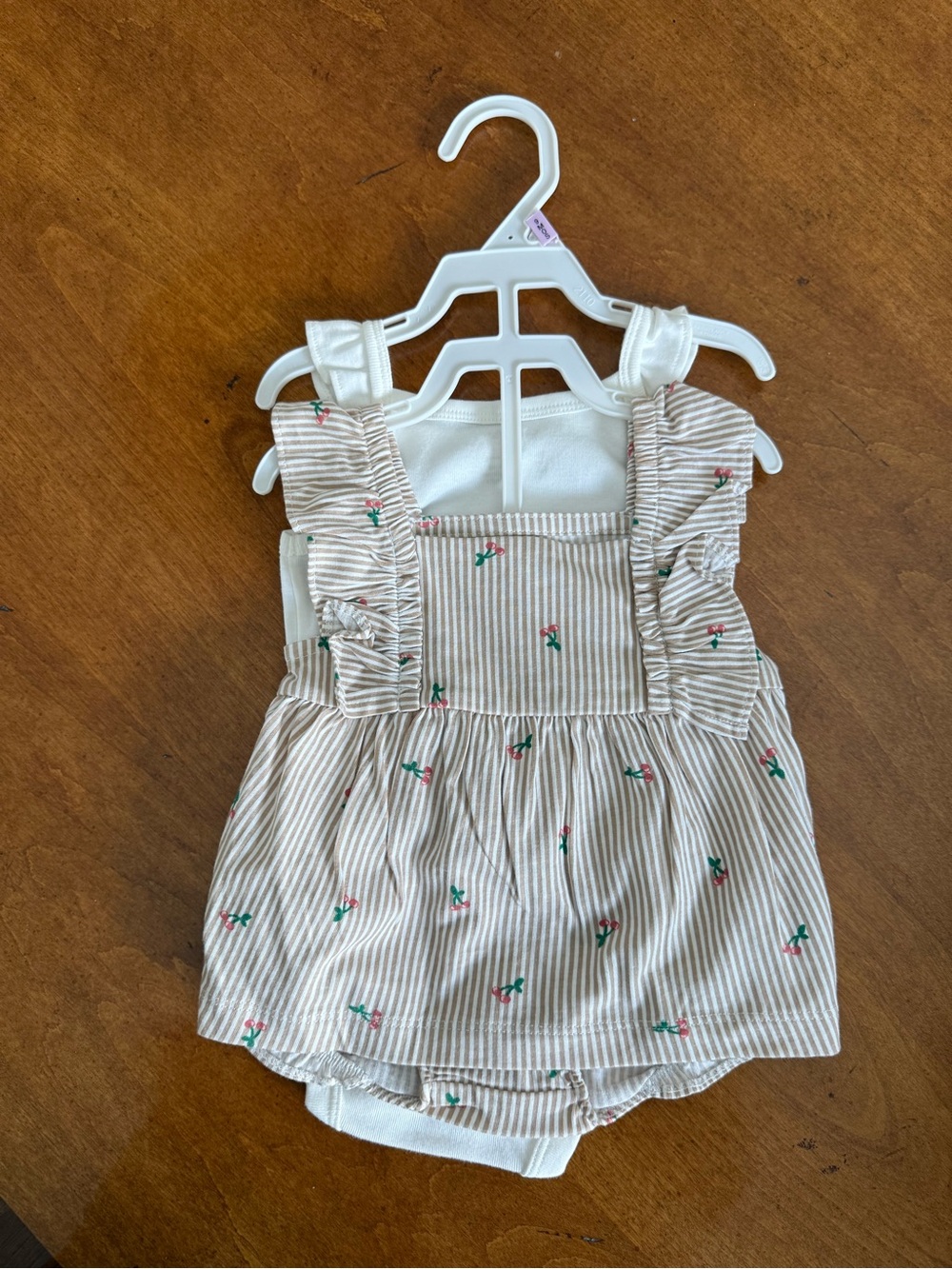 Carter's Striped Tan & White Cherry 3 Piece Set